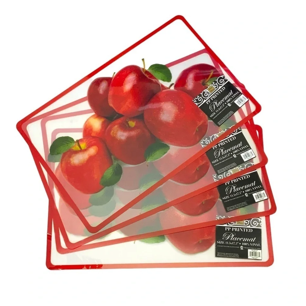 Placemat Frosted Clear Apple Semi Transparent Modern Farmhouse Shabby Chic 4 PC